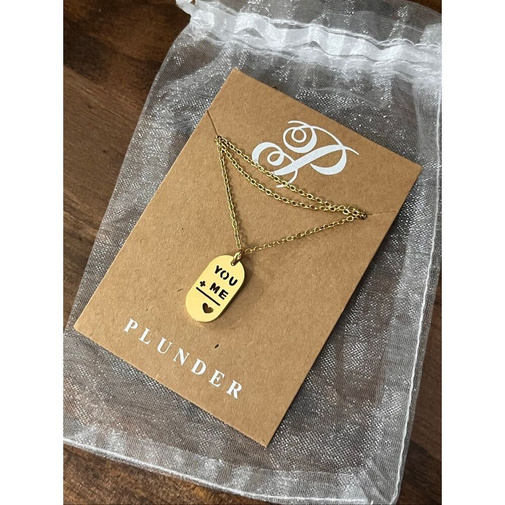 Plunder You + Me Valentines Couple Friends Gold Necklace